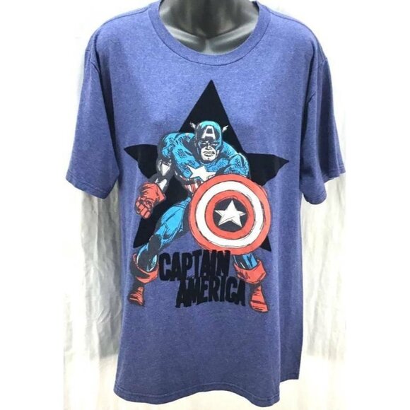 Disney Store Marvel Shirt Large Blue Capt America - Picture 1 of 4